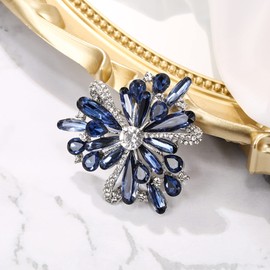 Clearine Stunning Multi Teardrop Round Austrian Crystal Rhinestone Cluster Brooch for Women Sapphire Blue Silver Tone, Crystal
