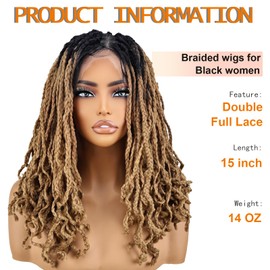 YOKABOOM Ombre Honey Blonde Braided Wigs Full Lace with Baby Hair Box Braids Wig for Black Women with Babyhair 360 Double Lace Natural Wavy Pre Braided with Square Design Black Root 16 inch