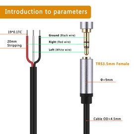 2-Pack Replacement 3.5 mm Female to Bare Wire Open End TRS 3 Pole Stereo 1/8 Inch 3.5 mm Jack Plug Plug Audio Cable for Headphones Cable Reparatu