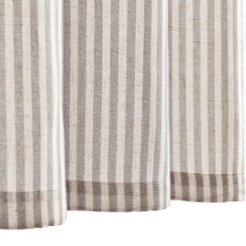 Vangao Stripe Farmhouse Kitchen Curtains 24 Inch Length Linen Blend Cafe Curtains Tickingstripe Tier Drapes Pinstripe Semi-Sheer Small Window Treatments Rod Pocket 2 Panels Taupe Grey on Beige