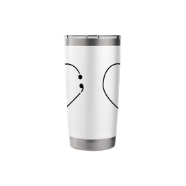 Semicolon Heart Mental Health Awareness Therapist Depressed Stainless Steel Insulated Tumbler