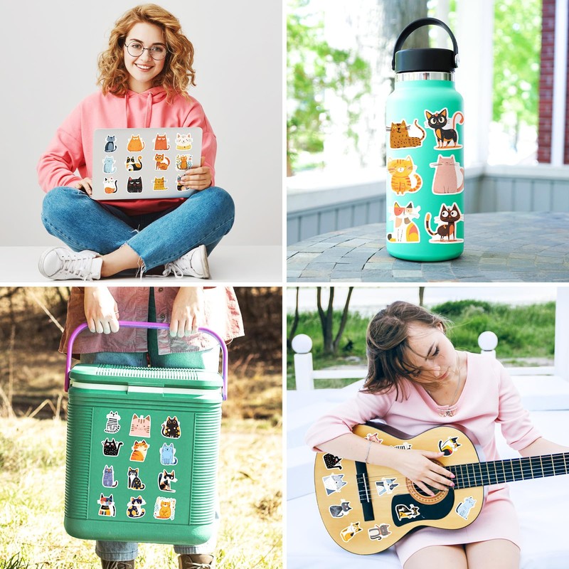 50PCS Art Cat Stickers, Vinyl Waterproof Abstract Animals Stickers for