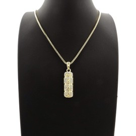 NYFASHION101 Stone Stud GG249 Imprinted Pill Pendant with 2mm Box Chain Necklace, Gold-Tone, 24"