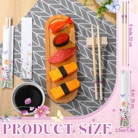 Suttmin 50 Pairs Cherry Blossom Chopsticks Bulk with Sleeved Blue Flower Disposable Bamboo Eucalyptus Chopsticks Wedding Favors Chinese Japanese Food Supply for Takeout Picnic(Wildflower)