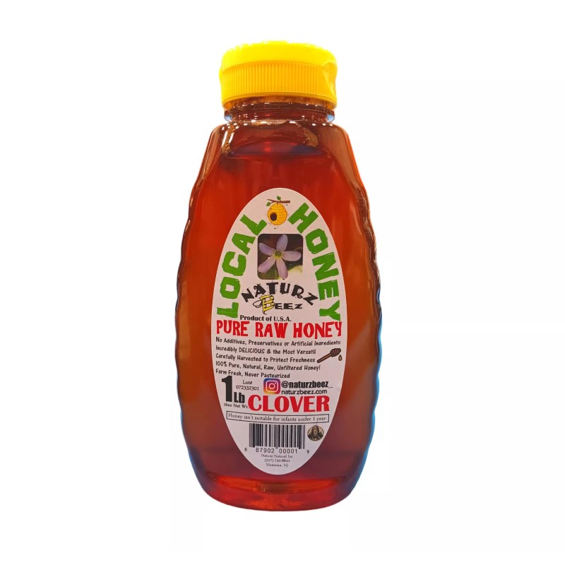 Naturz Beez RAW HONEY CLOVER 1LB 454g Squeeze Bottle 100%