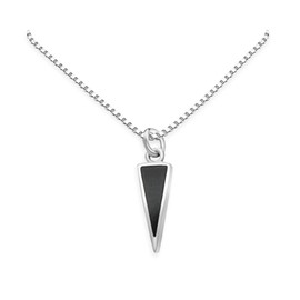 Black Onyx Triangular Drop Necklace for Women, Sterling Silver Black Onyx Triangle Drop Necklace, Minimalist Layering Necklace (14 inches + 2-inch extender)
