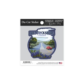 Die Cut Sticker Fredericksburg, Texas, Bluebonnets and Highway, Contour Vinyl Sticker 1 to 3 inches (Waterproof Decal for Cars, Water Bottles, Laptops, Coolers), Small