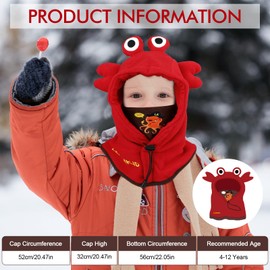 AYPOW Kids Winter Thermal Fleece Balaclava, 3D Animal Face Cover Ski Mask, Multifunctional Windproof Adjustable Warm Fleece Hat Cap Hood Neck Warmer Scarf for Boys Girls Cycling Skating Outdoor Sports