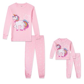 Babyroom Girls Matching Doll&toddler 4 Piece Cotton Pajamas Toddler Unicorn Sleepwear size 10 Pink
