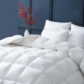 DOWNCOOL Feather Comforter Oversized Queen, Down & Feather Fiber Bedding Comforters,100% Cotton White Duvet Insert,All Season Ultra Soft Hotel Collection Comforter,98 x 98 Inch
