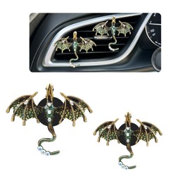 ORIESSE Green Car Accessories 2pcs Bling Dragon Car Air Freshener Vent Clips Cute Alloy Dark Green Enamel Wyvern Dragon Vent Clip Car Decorations Refillable Car Essential Oil Diffuser Goth Car Decor