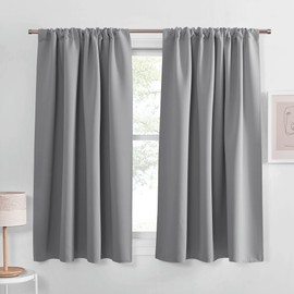 PONY DANCE Bedroom Window Curtains -Blackout Curtains and Drapes Rod Pocket Top Home Decoration for Kitchen Bay Windows Soft Touch Fabric, 42 x 54 inches, Silver Grey, 2 Pieces