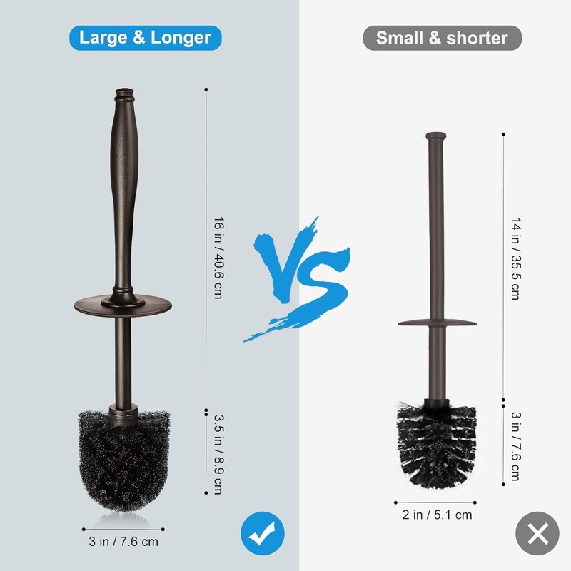 Toilet Bowl Brush Holder Set: Classic Round Bristle Head Deep