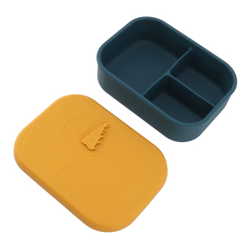 Silicone Bento Lunch Box Rectangle Leakproof 3 Compartment Divided Food