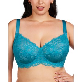 HSIA Minimizer Bra for Women - Plus Size Bra with Underwire Woman's Full Coverage Lace Bra Unlined Non Padded Bra Horizon Blue