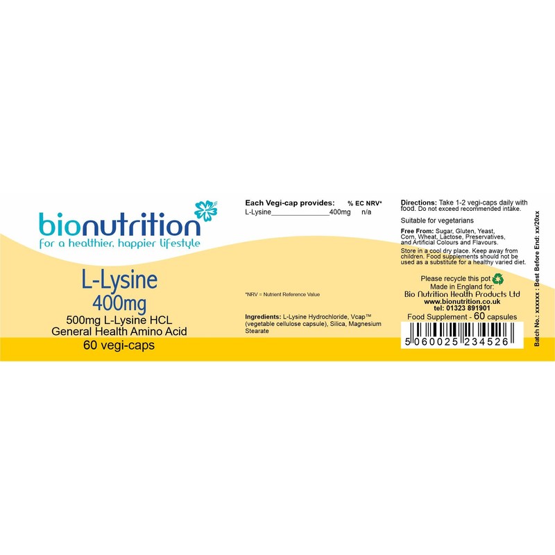 Bio Nutrition L-Lysine 400mg : General Well-Being Amino Acid :