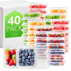 NutriBox 40 pack 12oz Clear Meal Prep Containers Reusable Food Storage Containers with Lids - BPA Free Microwave Safe Lunch Bento Box for Women and Men - Spill proof, Dishwasher and Freezer Safe