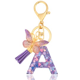ANHBKAR Alphabet Initial Letter Keychain Cute Heart Resin - Letter Keychain for Backpack Charms - Initial Keychains for Women, Girls (A, PURPLE)