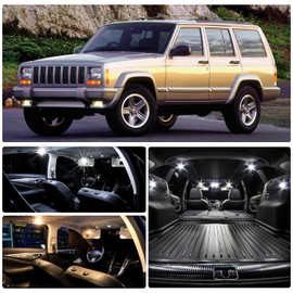Cherokee XJ White LED Interior Lights Bulb Kit for Jeep Cherokee XJ 1997 1998 1999 2000 2001 Super Bright 6000K Map Dome Trunk Cargo Vanity Mirror Lights Interior Bulbs + Install Tool