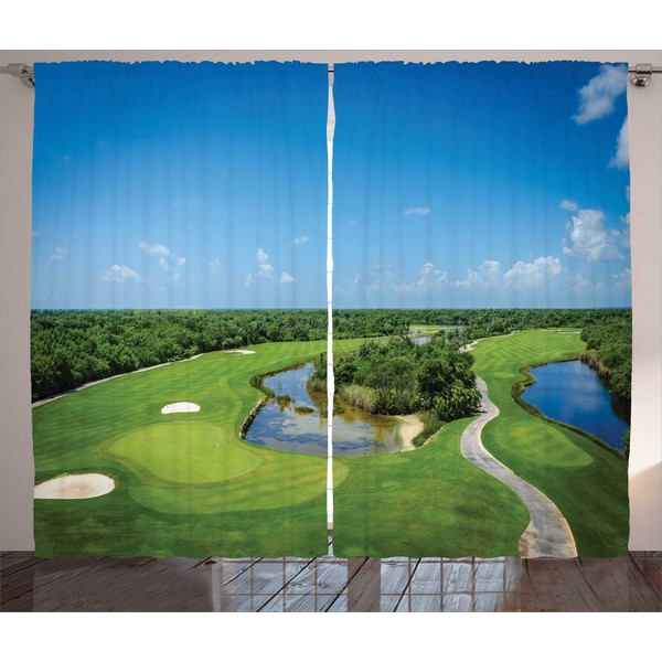 Ambesonne Golf Course Scene Curtains, Panoramic Real Picturesque of a