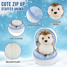 Hecho por Aliens - Peluche de bola de nieve sorpresa con cierre - Juguete de peluche lindo y suave de 6 pulgadas, perfecto para amigos y familiares de todas las edades, Navidad, Acción de Gracias (erizo)