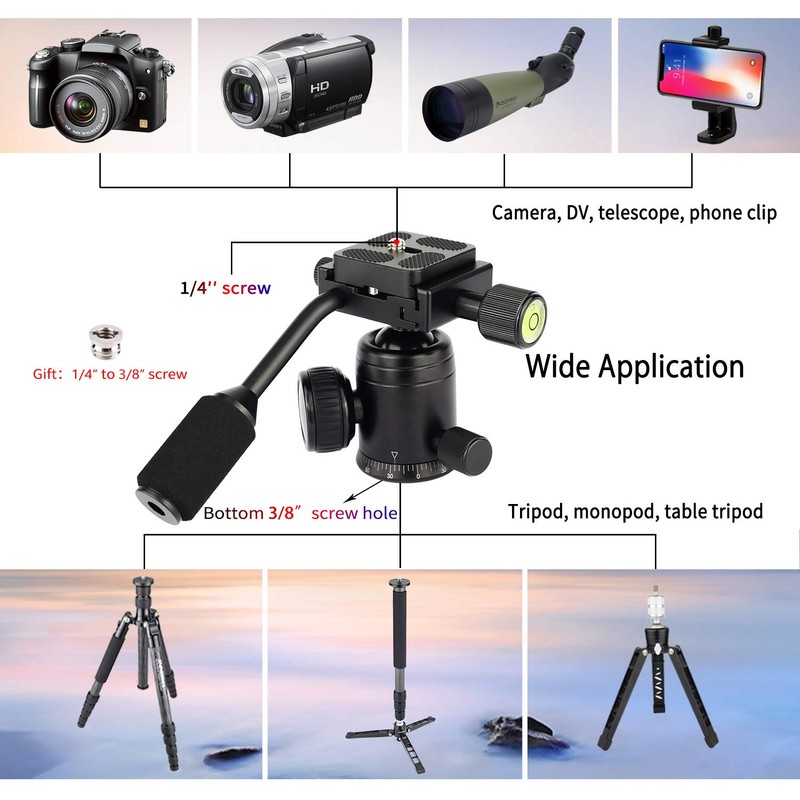 INNOREL D30 Tripod Ball Head with Handle, 360° Panoramic Ballhead