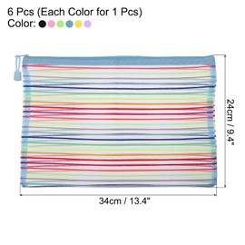 MECCANIXITY Mesh Zipper Pouches, A4 Pencil Case Document File Bags Storage Organizer for Office Supply Travel Accessory, Multicolor Pack of 6