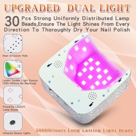 Rechargeable UV LED Nail Lamp,72W Cordless UV Light for Nails with Removable Bottom,Professional Curing Lamp for Gel Nails with 30 Beads,5 Timer Setting Nail Light and LED Touch Screen Gel Nail Dryer