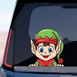 Leniutor 2PCS Christmas Elf Peeking Sticker, Cute Santa Claus Snowman Window Decals for Car Window Bumper Stickers Christmas Car Accessory Decorations (Cute Elf)