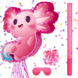 Seematn Axolotl Piñata Birthday Party Supplies Animals Piñata with a Blindfold, Bat and Confetti for Axolotl Party Favor Kid Girl Birthday Baby Shower Supplies, 15. 75 x 12. 2 x 2. 95 Inch