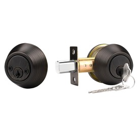 Probrico 1 Pack Oil Rubbed Bronze Double Cylinder Deadbolt Lock Set, Round Keyed Both Side Door Lock for Exterior and Interior Door