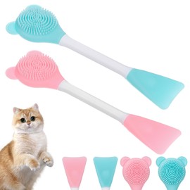 2Pcs Cat Acne Chin Treatment Silicone Cats Brush Cats Grooming Rubber Brush for Chins Acne & Blackhead Exfoliatio, Cat Chin Scabs(Pink, Blue-Green)
