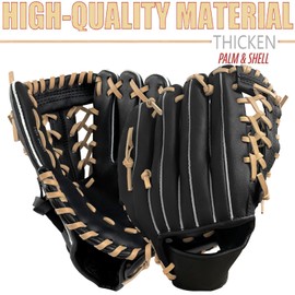 Baseball Glove, Baseball Softball Mitt with Ball for Kids Youth Adults Training and Beginner, Right Hand Throw, Left Hand Glove (Black Brown, 12.5in)