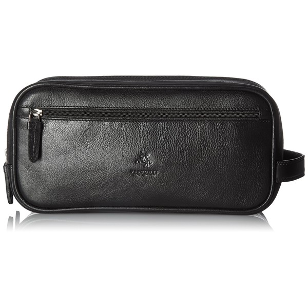Visconti Heritage 100 Leather Supply Toiletry Bag Case / Large Dopp Kit/ Travel Kit Wash Bag (Black)