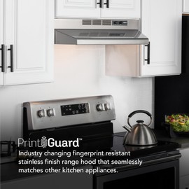 Broan-NuTone F4036SF Inch Fingerprint Resistant Convertible Under-Cabinet, 230 Max Blower CFM, 36", Stainless Finish with PrintGuard Undercabinet Range Hood