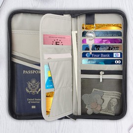 Passport Wallet Bag, RUMANLE Travel Passport Holder Wallet Bag Waterproof RFID Blocking Card Organiser with Hand Strap Zip - Black