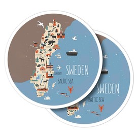 Vinyl Round Stickers (Set of 2) 10cm - Sweden Stockholm Map World Travel for Laptops, Tablets, Luggage, Scrap Booking, Fridges #58650