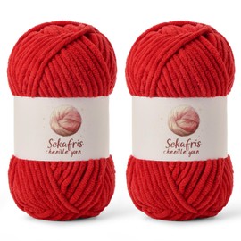 2 Pack Chunky Chenille Yarn for Crocheting, Baby Yarn for Crocheting Soft Blanket, 174.9 yds /7 oz Crochet Yarn, Bulky 5 Amigurumi Yarns, Fluffy Velvet Yarns for Knitting Crafts (2 Red)