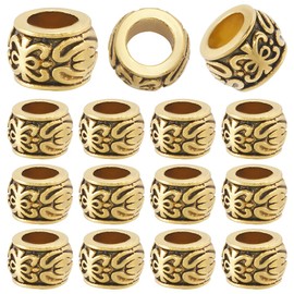 SOFPLATE 1 Box 150Pcs Large Hole Alloy Beads Gold European Spacer Bead Bulk Antique Alloy Metal Rondelle Column Barrel Charm Loose Beads for Bracelets Beading Earrings Necklace Jewelry Snake Chain