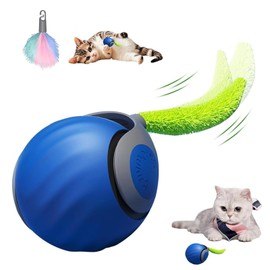 HAPEMEIN Juguetes eléctricos para Gatos, Pelota Inteligente con Carga USB， Ppelota Interactiva para Perros y Gatos，Rodillo Giratorio Activado por Movimiento táctil, Dos develocidad（Azul）