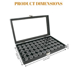 Novel Box Large Jewelry Display Case 14.75x8.25x2.1 + Small Size 50 Gems Jars | Glass Jewelry Box with Lid & Black Tray Foam Liner | Rock Storage Box with Metal Clasp | Display Box for Collectibles