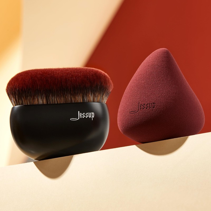 Jessup Foundation Brush with Makeup Sponge Black Makeup Brush with