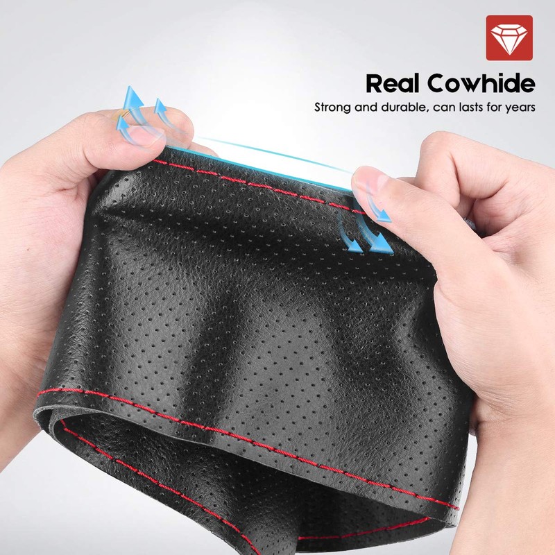 BELINOUS Universal Leather Car Steering Wheel Cover, Stitch On Wrap