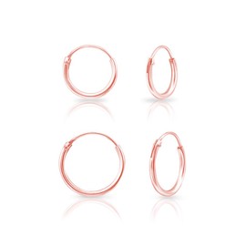 DTPsilver® 2 Pairs of Tiny Hoop Earrings 925 Sterling Silver, Yellow Gold-Plated or Rose Gold Plated - Cartilage/Helical/Tragus - Thickness 1.5 mm - Outer Diameter: 10, 12 or 10 + 12 mm, Sterling