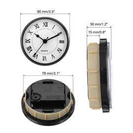 PATIKIL 3.5" 90mm Quartz Clock Insert, Round Quartz Movement Mini Roman Numeral Clock, Black/White, Style 3