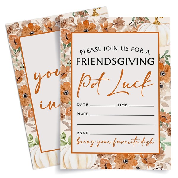 Weifuju Floral Friendsgiving Invitations, Potluck Invitations Thanksgiving Dinner Party Fall