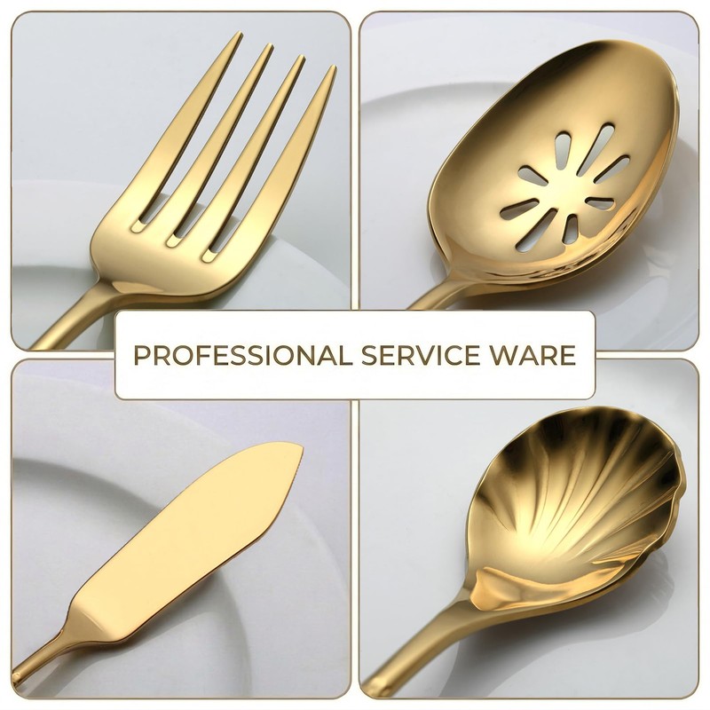 45-Piece Hammered Gold Flatware Set for 8,Premium 18/10 Stainless Steel