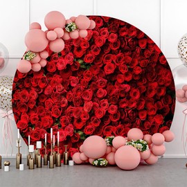 AOFOTO 3x3ft Red Rose Round Backdrop Cover Valentine's Day Circle Backdrop Rose Flower Wall Photo Background Wedding Bridal Shower Anniversary Party Decorations Banner Mother's Day Party Supplies