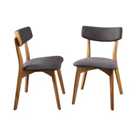 Christopher Knight Home Abrielle Mid-Century Modern Fabric Dining Chairs with Natural Oak Finished Rubberwood Frame, 2-Pcs Set, Dark Grey / Natural Oak