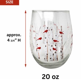 BANBERRY DESIGNS Cardinal Stemless Wine Glasses - Set of 8 - Cardinals Perched on White Birch Trees - Holidays - Christrmas - Everyday - 4 3/4" H with a 20 oz Capacity